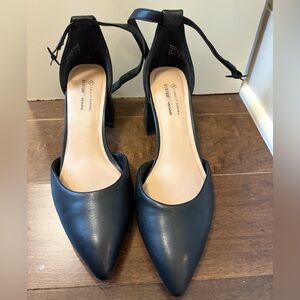 Call It Spring Black Pointed Toe Ankle-Strap Block Heels